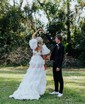 A-line Square Neck Tulle Two Piece Tiered Prom Dresses With Puff Sleeve