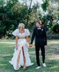 A-line Square Neck Tulle Two Piece Tiered Prom Dresses With Puff Sleeve