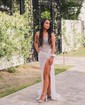 Sheath/Column Strapless Sparkly Sequin Prom Dresses With Beading