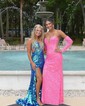 Sheath/Column V-neck Backless Sparkly Sequin Prom Dresses