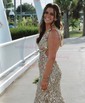 Sheath/Column V-neck Backless Sparkly Sequin Prom Dresses