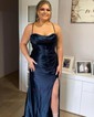 Sheath/Column Cowl Neck Silk-like Satin Floor-length Prom Dresses With Ruched