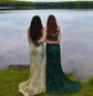 Mermaid V-neck Sparkly Sequin Prom Dresses With Appliques