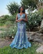 Mermaid V-neck Sparkly Sequin Prom Dresses With Appliques