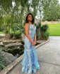 Mermaid V-neck Sparkly Sequin Prom Dresses With Appliques