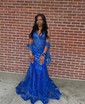 Mermaid V-neck Sparkly Sequin Prom Dresses With Appliques