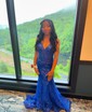 Mermaid V-neck Sparkly Sequin Prom Dresses With Appliques