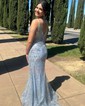 Mermaid V-neck Sparkly Sequin Prom Dresses With Appliques