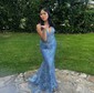 Mermaid V-neck Sparkly Sequin Prom Dresses With Appliques