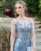 Mermaid V-neck Sparkly Sequin Prom Dresses With Appliques