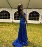 Mermaid V-neck Sparkly Sequin Prom Dresses With Appliques