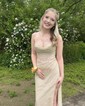 Sheath/Column Cowl Neck Floor-length Glitter Prom Dresses With Ruched