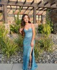 Sheath/Column Cowl Neck Glitter Corset Prom Dresses With Ruched