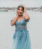 Ball Gown Off-the-shoulder Tulle 3D Floral Prom Dresses With Appliques