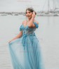Ball Gown Off-the-shoulder Tulle 3D Floral Prom Dresses With Appliques