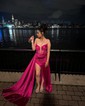 Sheath/Column V-neck Satin Floor-length Corset Prom Dresses With Ruched