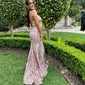 Mermaid V-neck Sparkly Sequin Prom Dresses With Beading
