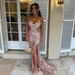 Mermaid V-neck Sparkly Sequin Prom Dresses With Beading