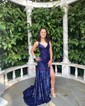 Mermaid V-neck Sparkly Sequin Prom Dresses With Beading