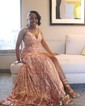 Mermaid V-neck Sparkly Sequin Prom Dresses With Beading
