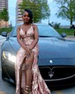 Mermaid V-neck Sparkly Sequin Prom Dresses With Beading