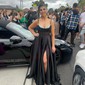 A-line V-neck Satin Corset Prom Dresses With Beading