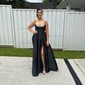 A-line V-neck Satin Corset Prom Dresses With Beading