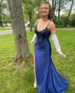 Mermaid V-neck Satin Beaded Prom Dresses With Appliques
