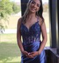 Mermaid V-neck Satin Corset Prom Dresses With Beading