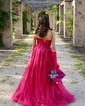 Ball Gown V-neck Floor-length Glitter Prom Dresses With Ruched