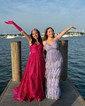 Ball Gown V-neck Floor-length Glitter Prom Dresses With Ruched