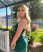 Sheath/Column Cowl Neck Glitter Prom Dresses With Ruched