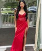 Sheath/Column Sweetheart Satin Corset Prom Dresses With Ruched