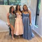 A-line Cowl Neck Tulle Prom Dresses With Ruched
