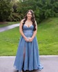 A-line Cowl Neck Tulle Prom Dresses With Ruched