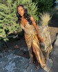 Mermaid V-neck Ruched Satin Prom Dresses With Appliques