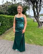 Mermaid Scoop Neck Satin Prom Dresses With Ruched