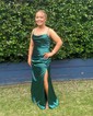 Mermaid Scoop Neck Satin Prom Dresses With Ruched