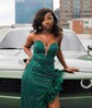 Sheath/Column V-neck Sparkly Sequin Prom Dresses With Feather