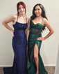 Sheath/Column Cowl Neck Satin Corset Prom Dresses With Beading