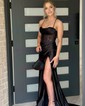 Sheath/Column Cowl Neck Satin Corset Prom Dresses With Beading