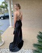 Sheath/Column Cowl Neck Satin Corset Prom Dresses With Beading