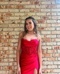 Sheath/Column Cowl Neck Satin Corset Prom Dresses With Beading