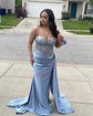 Sheath/Column Sweetheart Satin Corset Prom Dresses With Appliques
