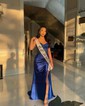 Sheath/Column Sweetheart Satin Corset Prom Dresses With Appliques