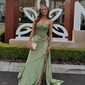 Sheath/Column Sweetheart Satin Corset Prom Dresses With Appliques