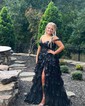 Ball Gown Off-the-shoulder Tulle Tiered Prom Dresses With Appliques