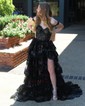 Ball Gown Off-the-shoulder Tulle Tiered Prom Dresses With Appliques