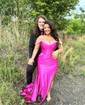 Mermaid Off-the-shoulder Ruched Satin Prom Dresses With Beading