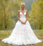 Ball Gown V-neck Tulle Ruffle Tiered Prom Dresses